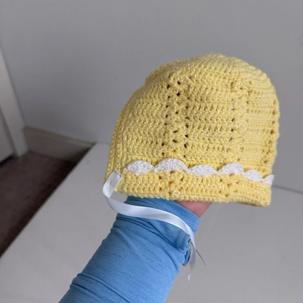 Vintage Handmade Yellow Baby Bonnet